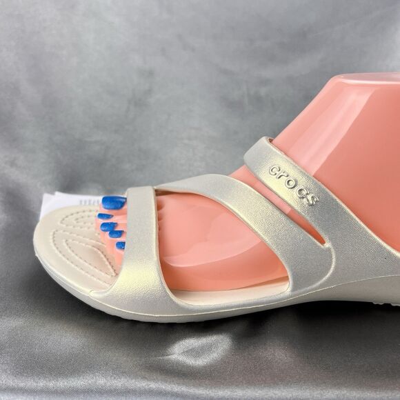 Crocs Kadee II Shimmer Sandals Women's 8 Beige Strappy Slides 211713-160 NEW - Picture 11 of 17